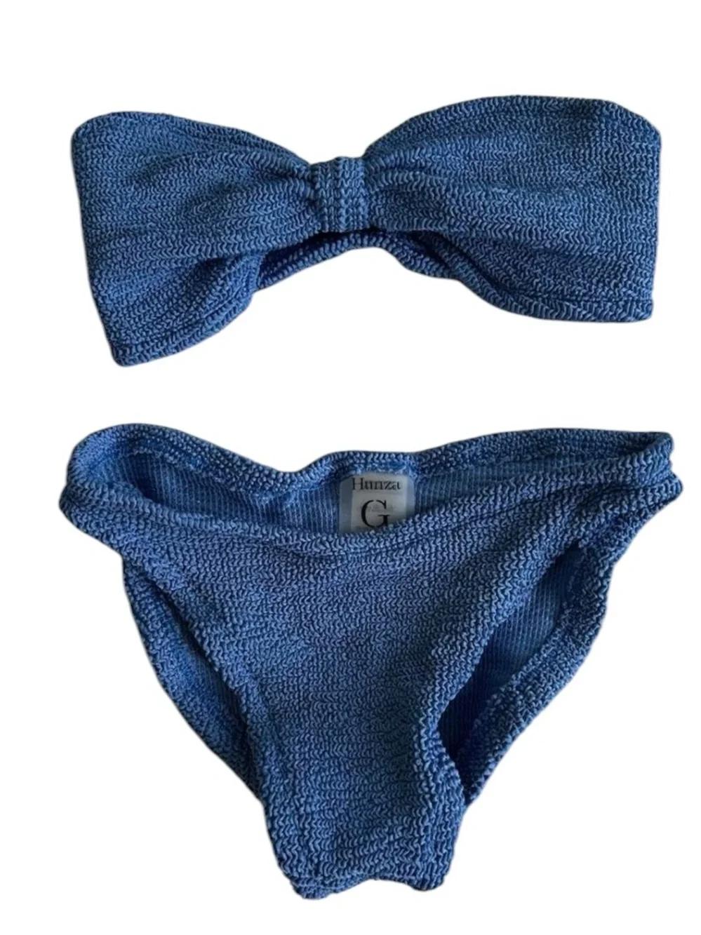 Hunza G Jean Bandeau Bikini Set Metallic Denim Blue OS